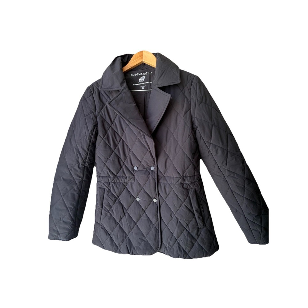 BCBGMAXAZRIA Feather Free Black Snap Jacket Quilted Pockets Lined Women's S Eco